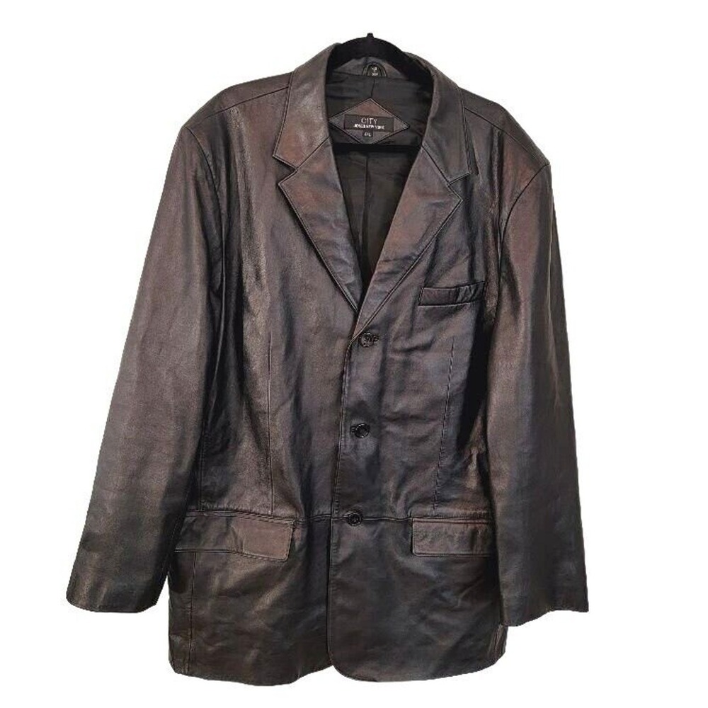 Jones‎ New York Leather Sport Coat Blazer Men's Lined Sz 44L Black